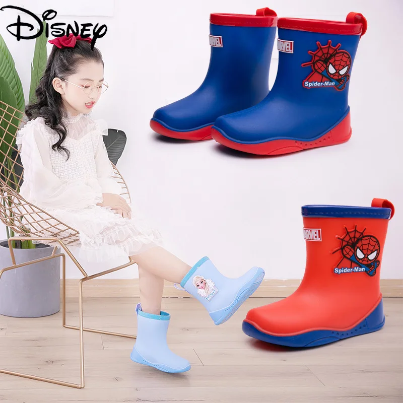

Оригинальные детские резиновые сапоги Disney для мальчиков и девочек, Нескользящие сапоги средней длины для студентов, всесезонные сапоги «Че...