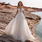 Очаровательные пляжные кружевные свадебные платья ChuYu в стиле бохо с открытыми плечами, открытой спиной, длинным А-силуэтом и уникальным дизайном