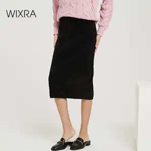 Юбка миди до колен карандаш вязаные расслабленная  женская одежда 2019 модная трендовая базовая стильная черный цвет осень зима весна мастхэв
