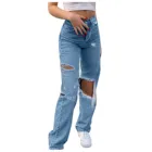 SAGACE негабаритных сломанной Облегающая джинсовая рваные джинсы для Для женщин выдалбливают стрейч свободные джинсы с аппликацией в виде штанишки с бабочками