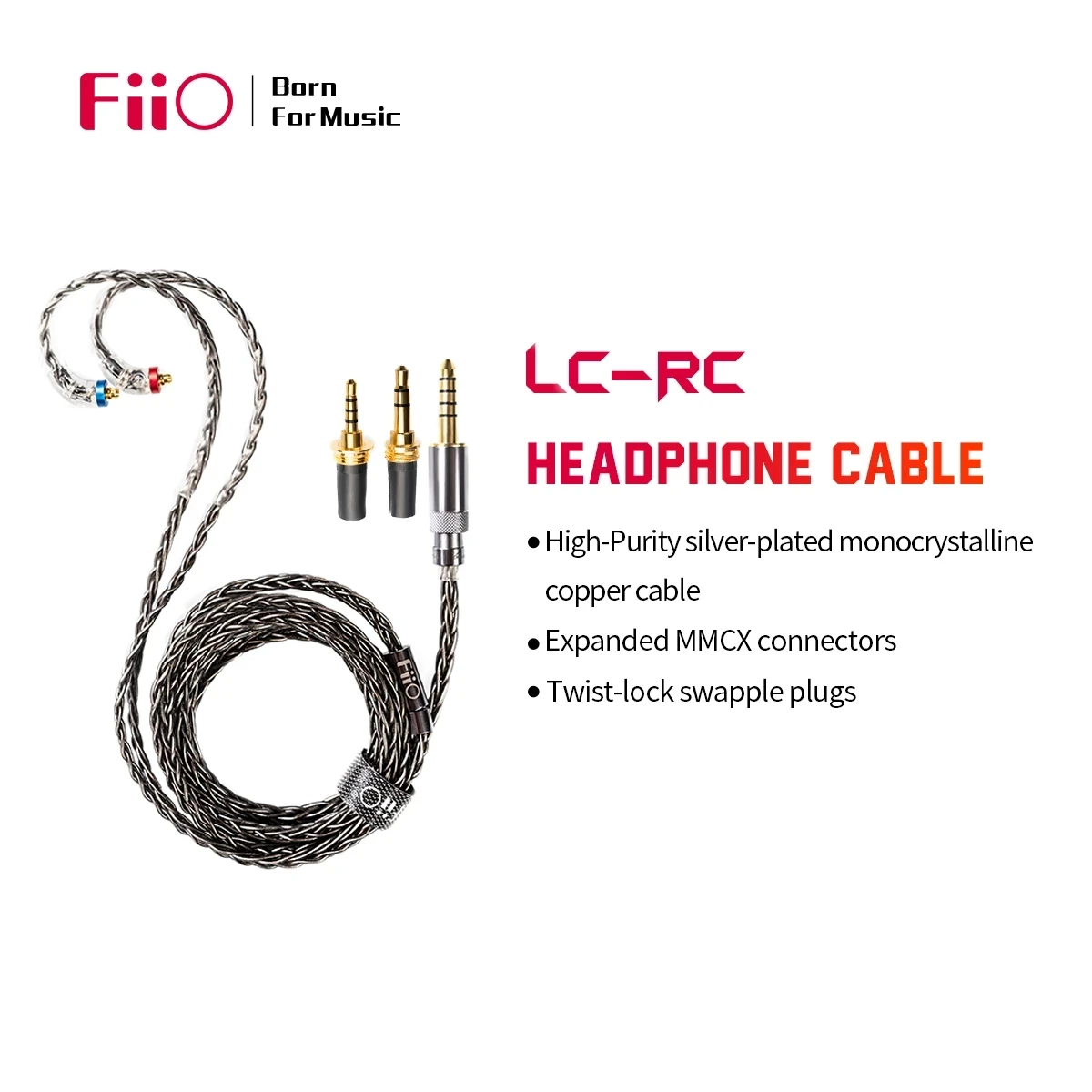 

FiiO LC-RC headphone MMCX cable High-Purity silver-plated monocrystalline copper swappable plug 3.5MM 2.5MM 4.4MM 3in1