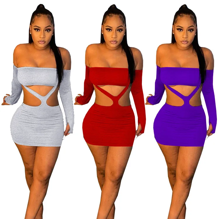 

European and American women's summer fashion solid color tube top strapless sexy dress women's nightclub