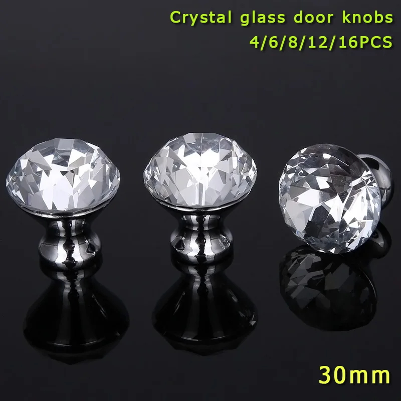

4/6/8/12/16 Pcs/Set Furniture Handle With Screw Clear Crystal Glass Door Knobs For Drawer Cupboard Cabinet Wardrobe JAN88