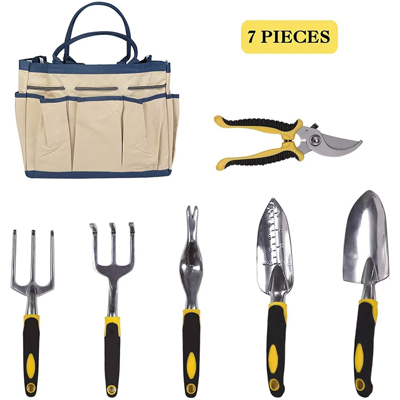 

Garden Tool Set 7 Piece Manual Gardening Gifts Kit Planting Tools Anti-Rust Trowel Rake Pruner Non-Slip Handles Waterproof