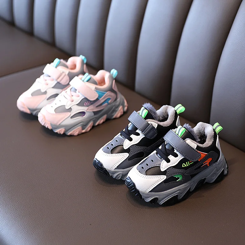 

New winter children's sports shoes Plush warm cotton shoes boy Running shoes girls' baby sneaker Students Breathable XZ20025
