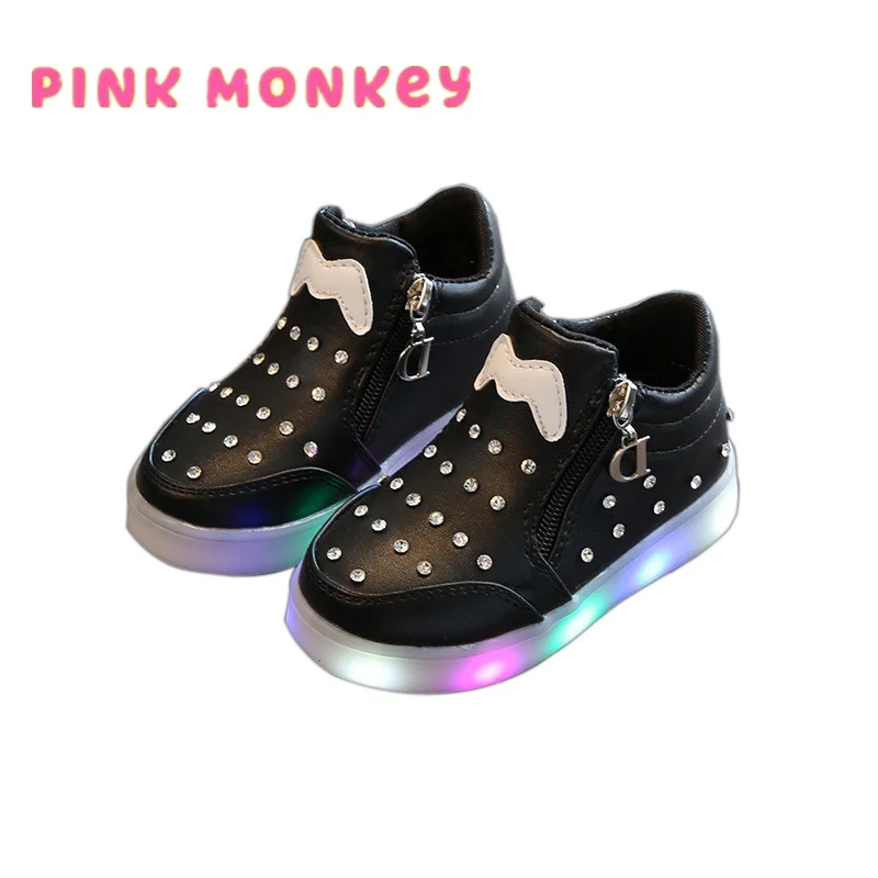 

Детские светящиеся кроссовки, удобная обувь для маленьких принцесс, розовые, с подсветкой, размеры 21-30, L