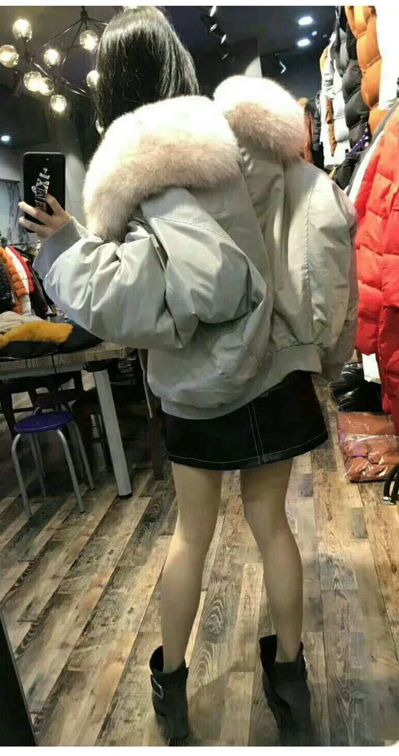 Korea winter woman duck down coat short jacket for ladies bat sleeves with fox fur collar grey white black green big size