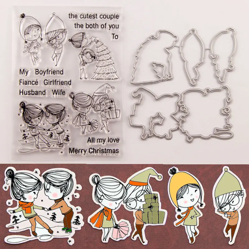 Christmas Cartoon Friends Girl Boy Transparent Clear Silicone Stamp Cutting Dies DIY Scrapbooking Album Decorative Card Making | Дом и сад