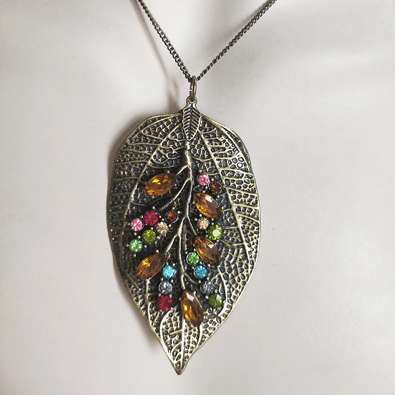 Новинка 2019 бронзовые Красочные листья стрекозы для женщин кулон стразы подарок в