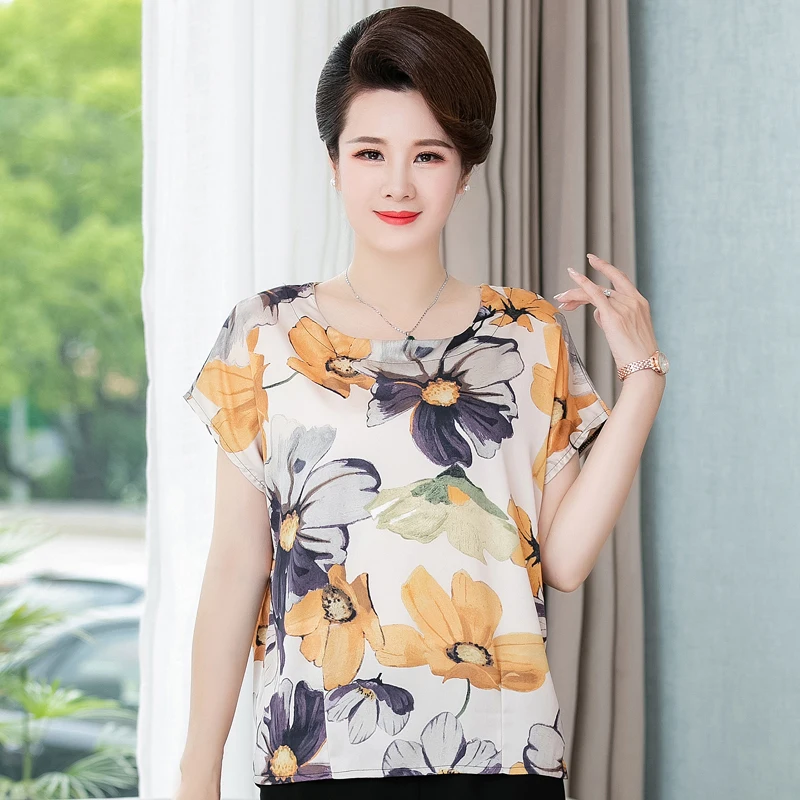 

2021 New Summer Woman Blouses Shirts Loose Lady Tops Casual O-Neck Short Sleeve Flower Printed Blouse Women Top