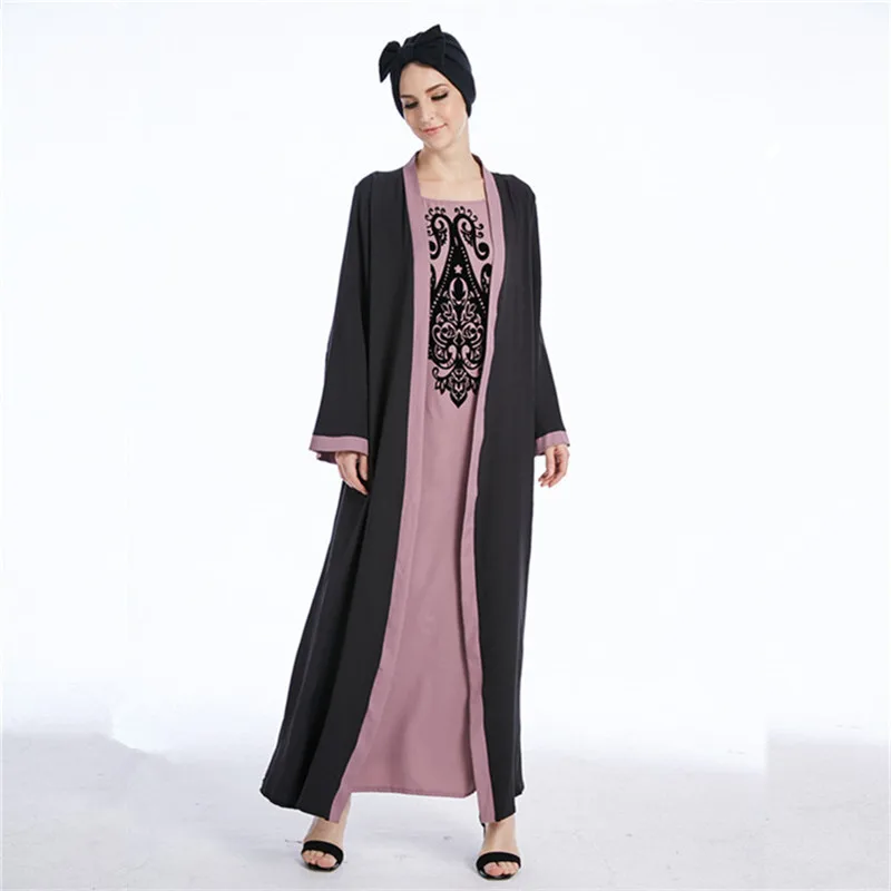 Abaya модное платье с Флокированным принтом мусульманское сверхмягкое из двух