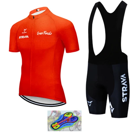

2019 new red STRAVA Pro Bicycle Team Short Sleeve Maillot Ciclismo Men's Cycling Jersey Summer breathable Cycling Clothing Sets