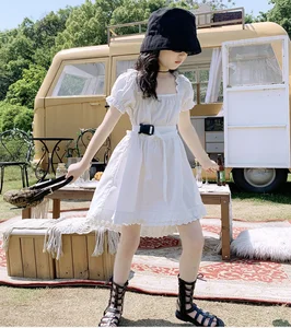 Летнее белое платье Mihkalev для девочек 2021 с поясом, детская одежда для девочек, хлопковое платье принцессы, детская одежда на день рождения, пачка