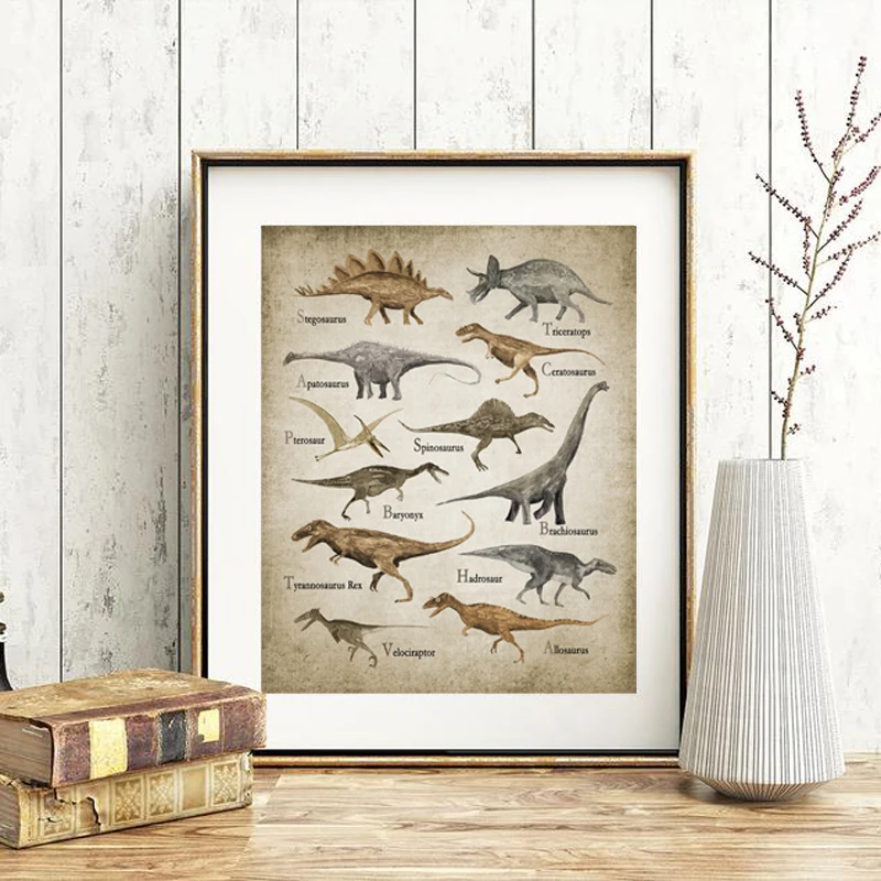 

Dinosaur Watercolor Art Canvas Painting Kids Boys Bedroom Decor Wall Decoration Dinosaur Species T Rex Triceratops PrintsPoster