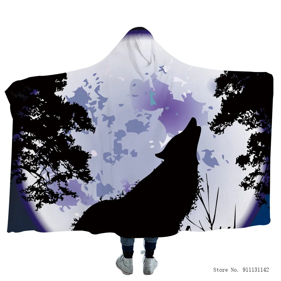 

Одеяло с капюшоном 3d Moon Night Wolf, мягкое Фланелевое удобное декоративное покрывало для дивана, гостиной, спальни