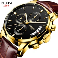 nibosi mens watches top brand leather chronograph watch waterproof luminous multifunction quartz watch relogio masculino 2353