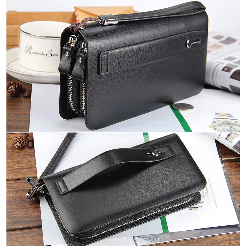 

Business Men Clutch Wallets Large Capacity Baellerry Fashion Long Wallet Man Hand Bag Double Zipper Mobile Phone Pouch Carteira