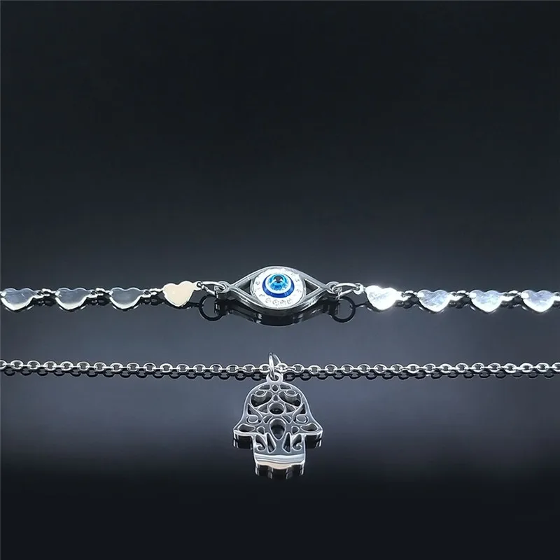 2 шт. мусульманские турецкие глаза хамса руки ислам ожерелья из нержавеющей стали