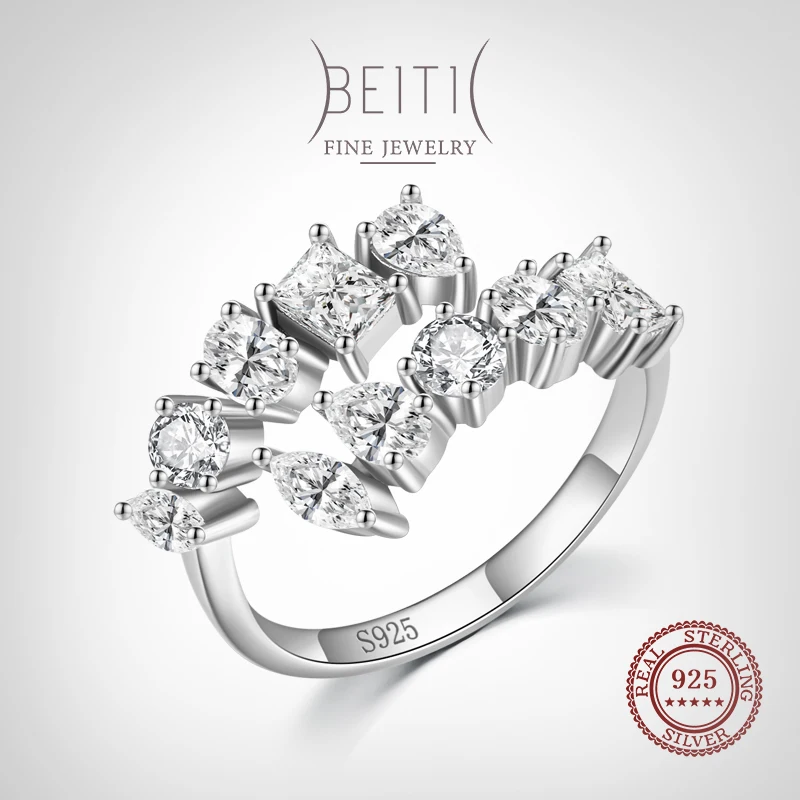 

Beitil Luxury Sparkling Cubic Zirconia 925 Sterling Silver Open Adjustable Rings For Women Wedding Statement Fine Silver Jewelry
