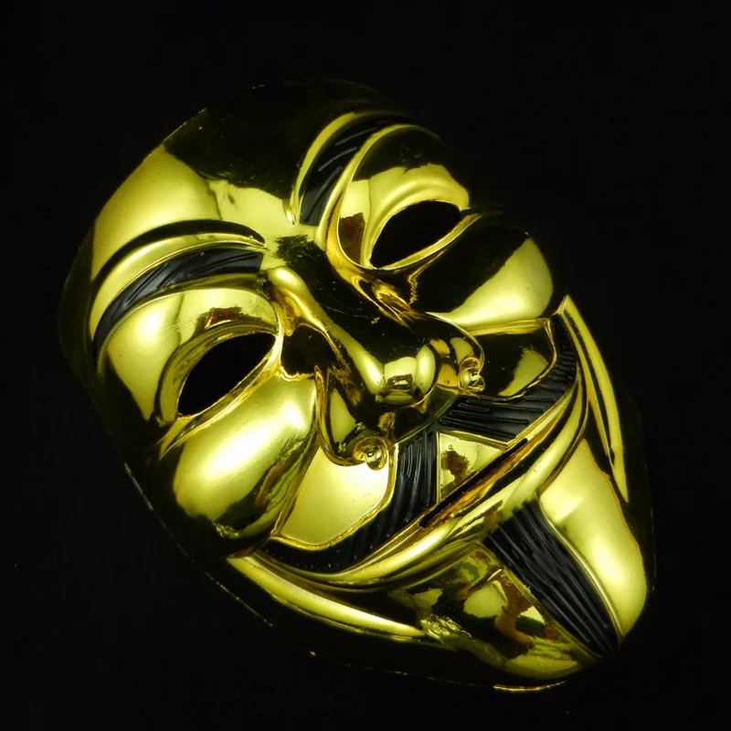 Анонимная Маска Вендетта золотистая Серебристая для Хэллоуина маскарадный