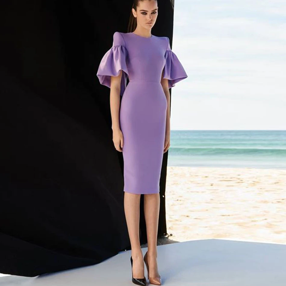 Новинка 2021 модное офисное летнее платье с круглым вырезом и оборками короткое