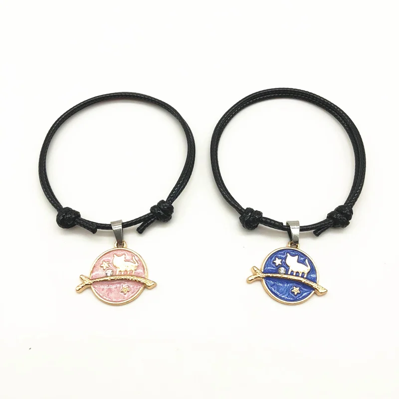 2018 Модные женские браслеты винтажная Черная веревка Регулируемая цепочка пара