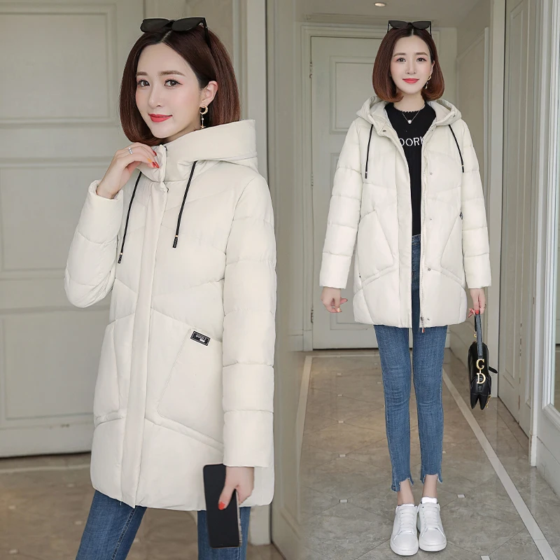 

2021 women winter hooded warm coat cotton padded jacket big pockets female long parka womens wadded jaqueta feminina slim parkas