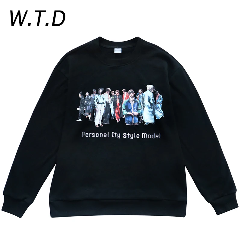 

W.T.D Men Hip Hop Sweatshirt Hoodie Trendy Crowd Printed Streetwear Harajuku Pullover Standard Hoodie Cotton Spring Black Hoodie