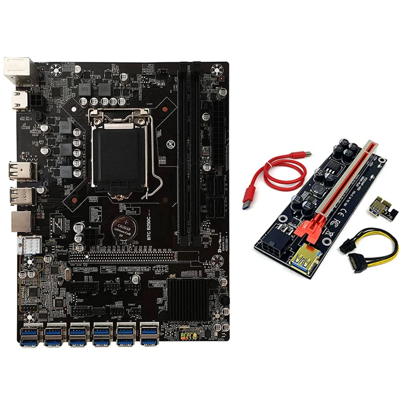 

Материнская плата B250C BTC Miner + карта подъема 009S Plus улучшенная версия 12xpcie на USB3.0 слот GPU LGA1151 материнская плата для майнинга