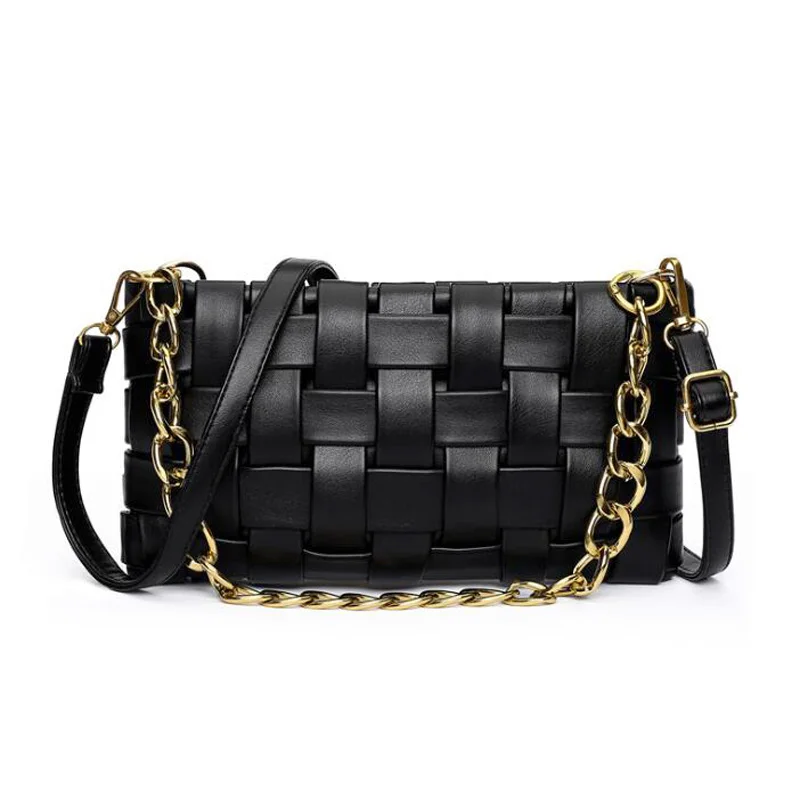 

Luxury Designer Crossbody Bags For Women Fashion Woven Handbags PU Leather Flap Chain Shoulder Bag Solid Ladies Messenger Bags