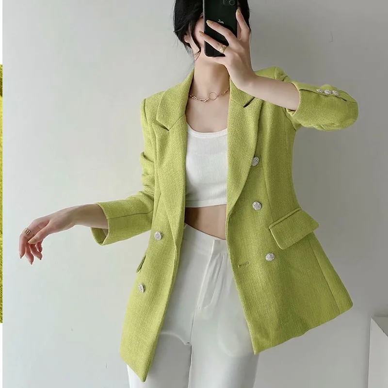 

Women Summer Solid Casual Loose Blazers Coats 2021 ZA Solid Long Sleeve Notched Female Elegant Street OL Blazer Clothing