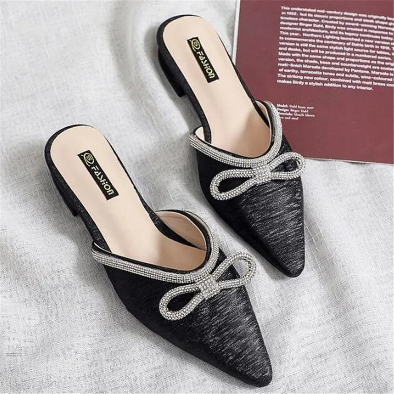 

Large size pointed toe rhinestone women's sandals 2021 summer new mid-heel women slippers comfortable platform womens shoes