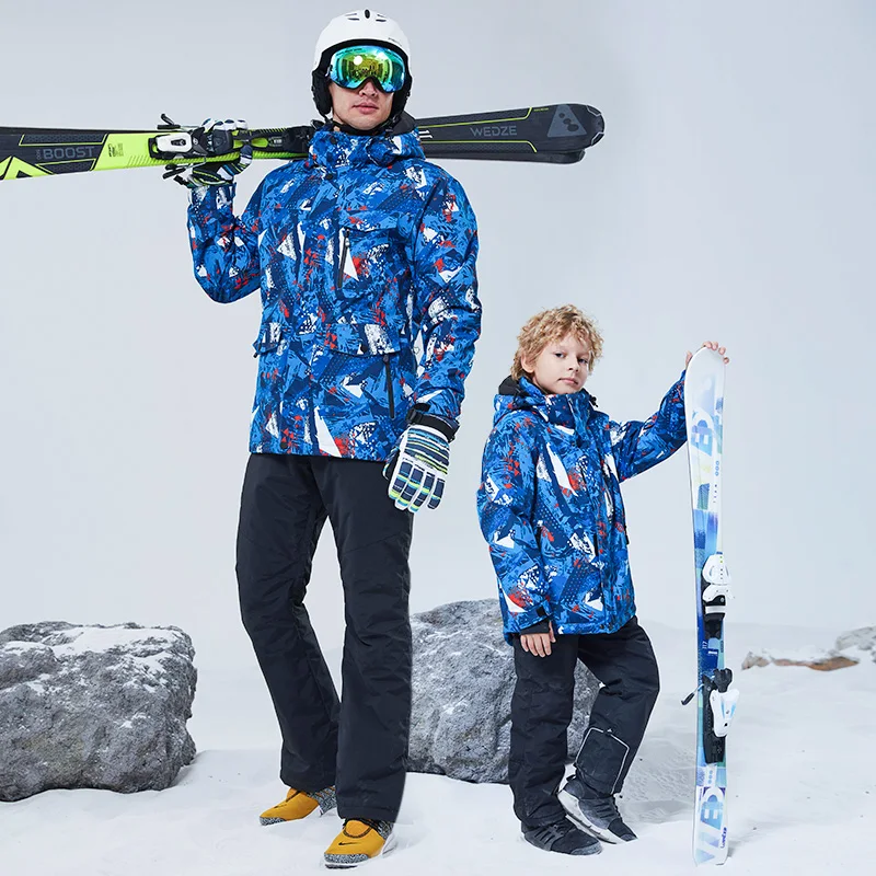 Мужской лыжный костюм для папы и детей лыжная куртка штаны мальчиков детская