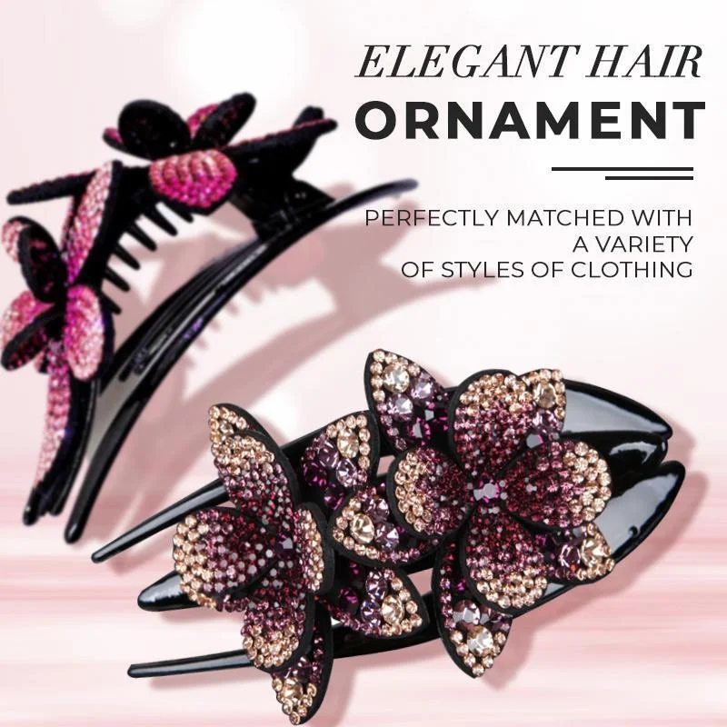

Rhinestone Double Flower Hair Clip Rhinestone Hairpin Women Hair Clips Female Elegant Duckbill Clip Beads Hairgrip Fashion Hair