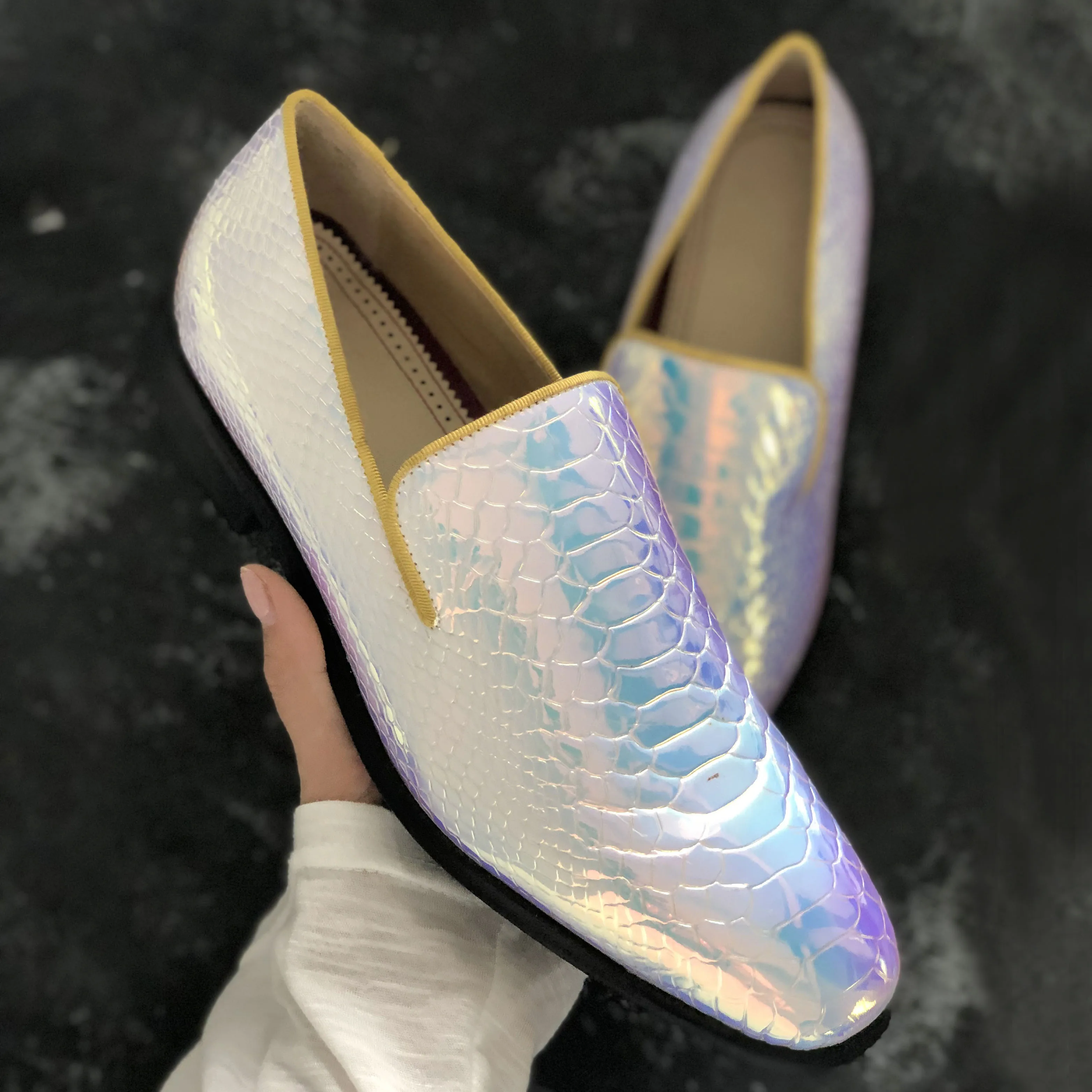 

Mens Leather Formal Wedding Gold Silver Fashion Shoes Snake Scale Casual Loafer Moccasins Wintip Plus Size B312