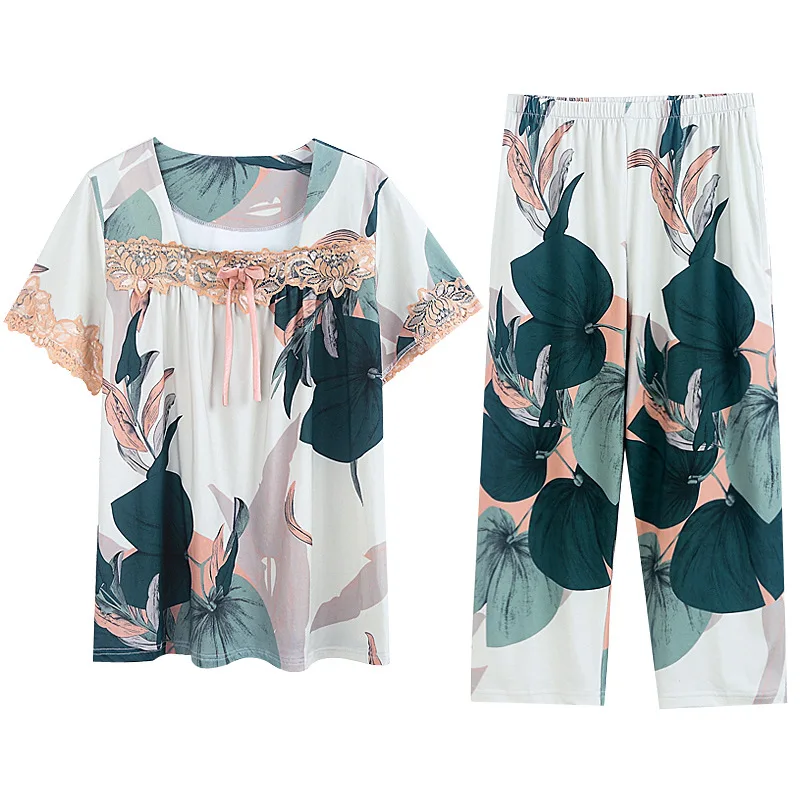 Pajamas Women's Modal Short Sleeve Capris Nightgown Summer Thin Loose Large Home Wear Suit Female Sleepwear Lady Nightwear