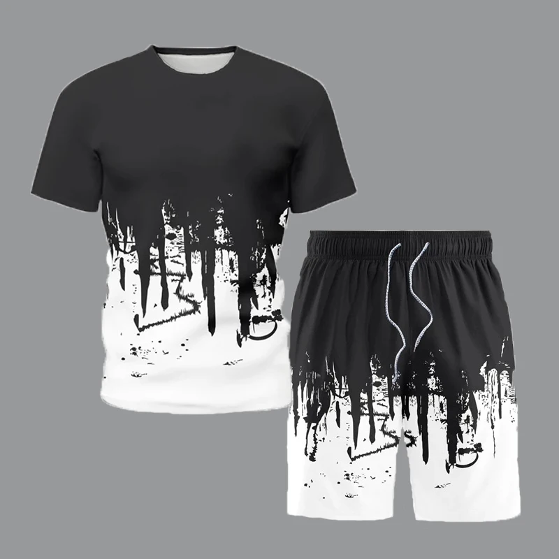 2022 Summer Leisure Sport Sets Graffiti Printing Outfit Man T-Shirt and Shorts Tracksuit Suit Joggers Uniform Men Clothing 5XL