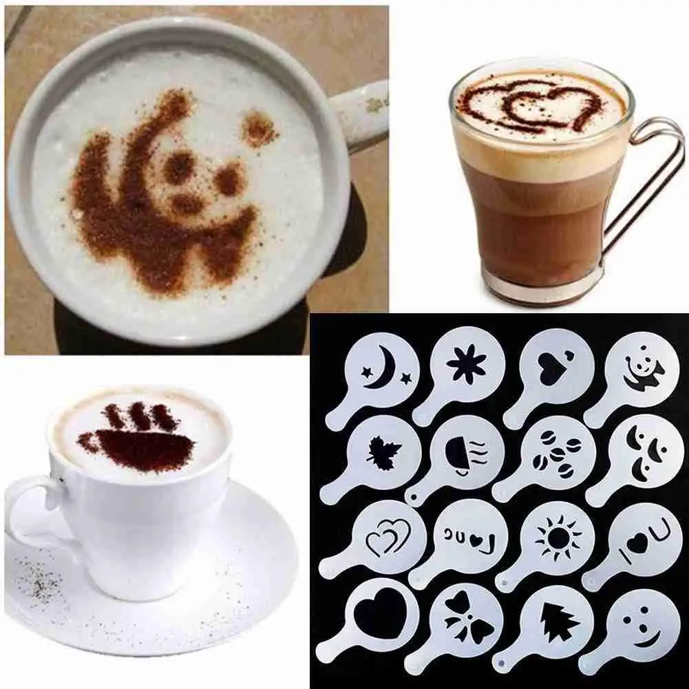 

16 шт. модный трафарет для печати на кофе кухонные Инструменты Трафарет для распыления кофе креативный раздвижной трафарет для кофе аксессу...