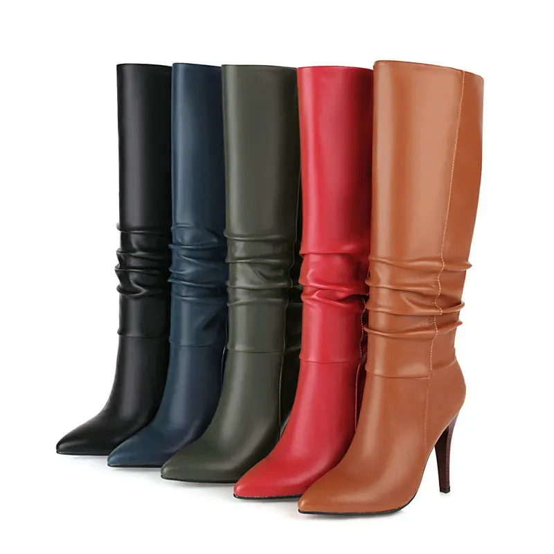 

Качественные женские сапоги из микрофибры, украшенные складками, зимние высокие женские сапоги до колена, удобные женские сапоги в западном стиле, сапоги для езды