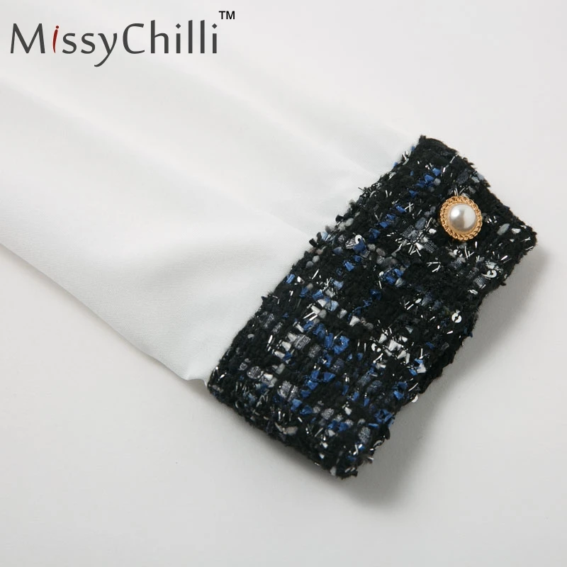 MissyChilli Tweed patchwork sexy white dress Women autumn elegant mini blouse Female party club short shirt winter | Женская одежда
