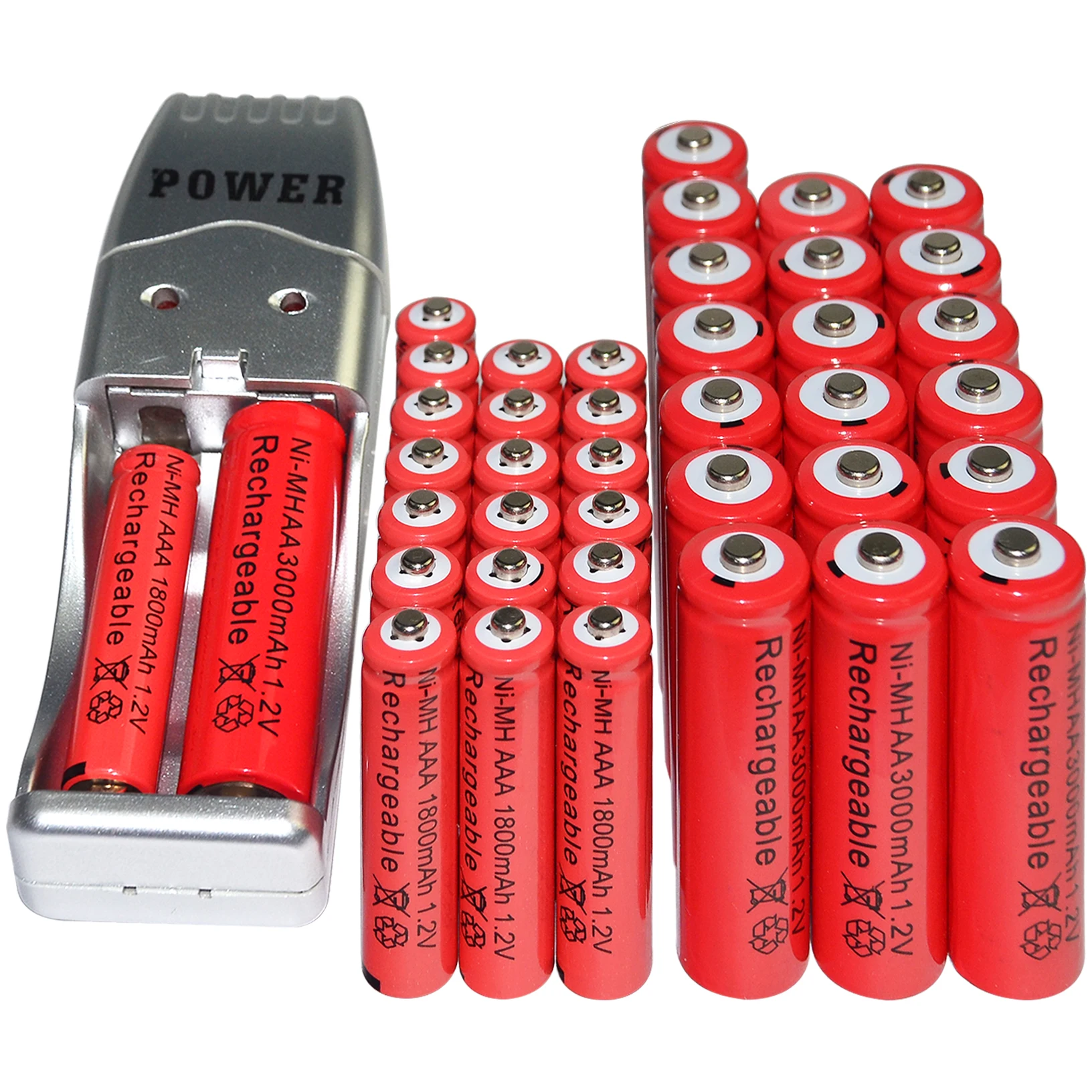 2-24 AA 2A AAA 3A Red Color 1.2V Ni-MH 1800mAh Rechargeable Battery + USB Charger | Электроника