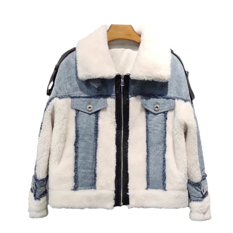 

Зимнее пальто, женская одежда, пальто из натурального овечьего меха, Женская куртка из 100% шерсти, корейские женские топы из искусственного м...