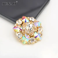 junao 2pcs 40mm crystal ab glass flower sew on rhinestones golden claw strass applique glass crystal buttons for dance clothes