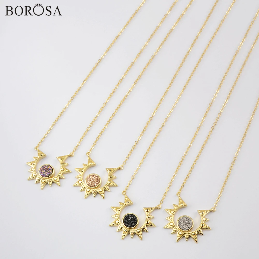 Ожерелье с подвеской BOROSA из натурального агата и титана 18 дюймов золотое