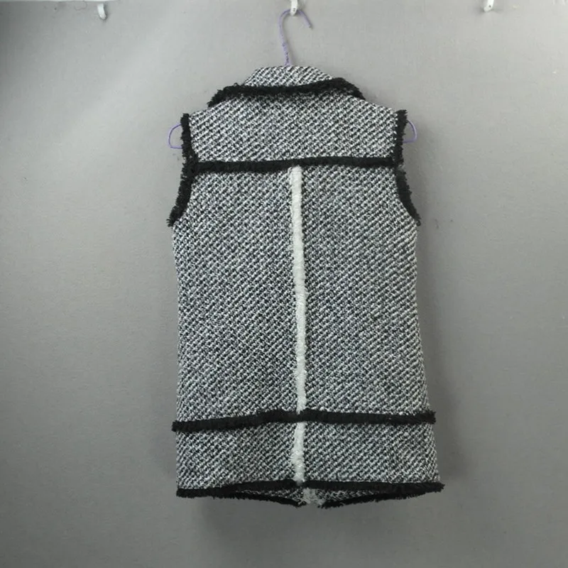 

Gray Tweed Sleeveless Jacket Custom Spring Autumn New Womens Tweed Jacket Ladies Straight Slim Fit Vest Tassels Suits Waistcoat