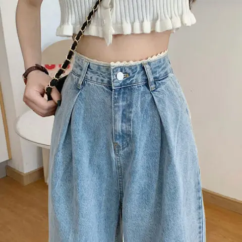 

Women's spring and summer Korean student's high waist father pants straight tube slim pants