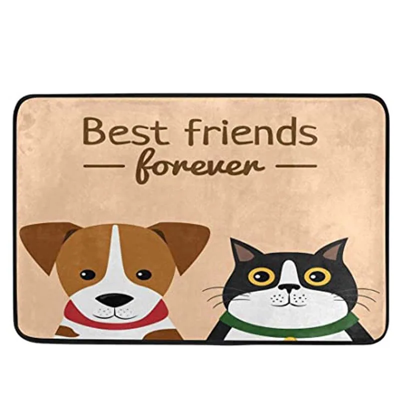 

Welcome Door Mat Best Friends Forever Cartoon Dog Cat Kitten Entry Entryway Rugs Indoor Outdoor Front Door Mats Doormats for Ins