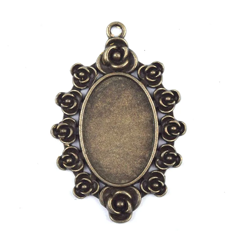 

Antique Bronze Cabochon Setting Pendant Trays Blanks Bezel Inner Oval 30*20mm Women ewelry Findings Accessories Wholesale