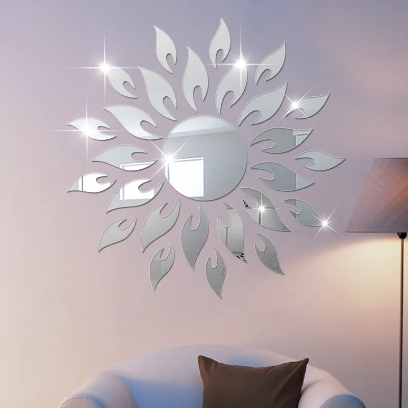 

1 Set Silver Wall Stickers Room DIY Sticker For Home Room Wall TV Cabinet Ceiling Art Decor Removable Mirror Shape Modern Sun
