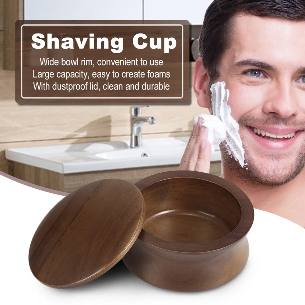 

Wooden Shaving Soap Bowl Cup Mug Tools Natural For Man Shaver Razor Cleansing Foam Round